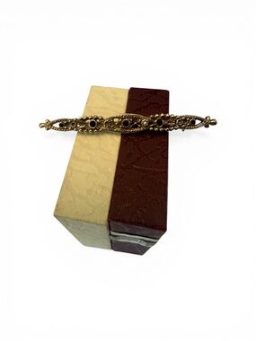Vintage Gold-Tone Bar Brooch with Black Stone Accents
